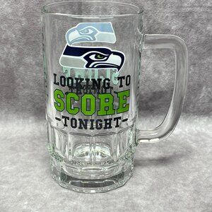 Seattle Seahawks Hawk Logo Glass Beer Soda Mug Football Looking To Score Tonight